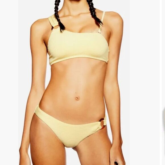 NWT Topshop Yellow Ribbed Bikini Set One Shoulder Top 8 top/6 Bottom - Picture 1 of 9